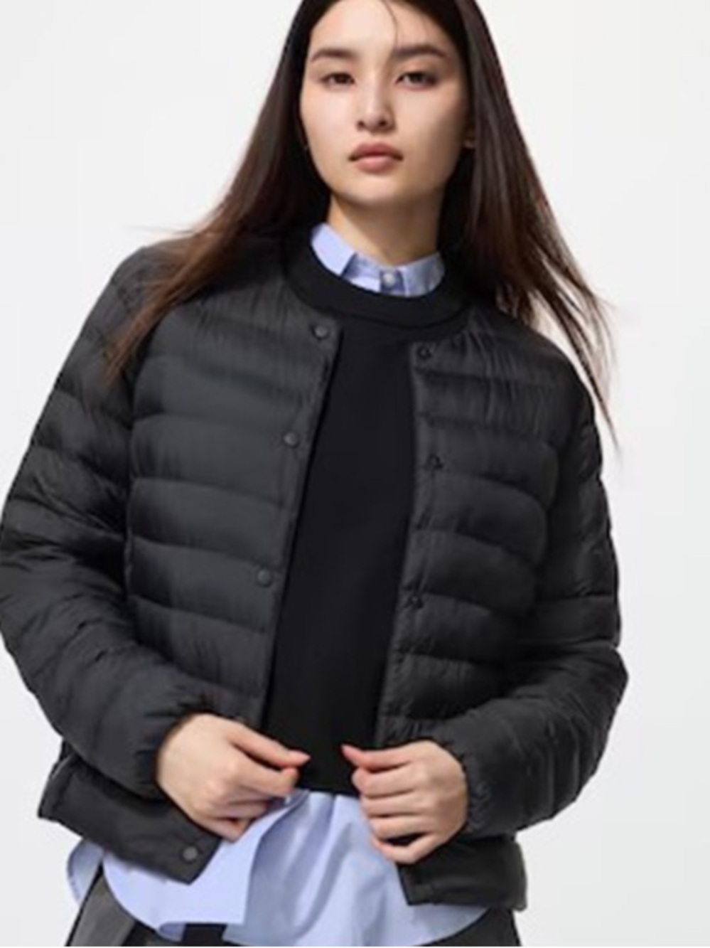 UNIQLO Jacket Womens XS BLACK Ultralight Down Puffer Snap Packable Lightweight
